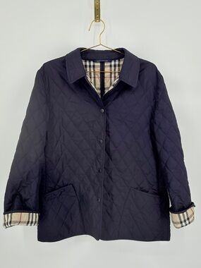 Burberry London Navy Quilted Jacket Nova Check Lined Made in England Fits M/L